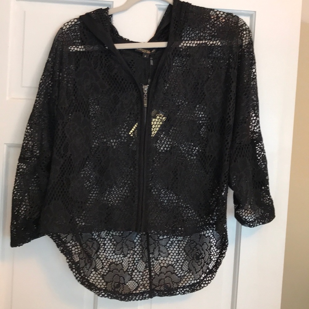 Alberto Makali Hooded Swim/Sun Coverup Black Sz S